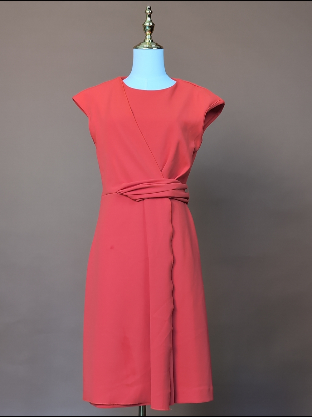 Chic Rachel Roy Collection Pleated Wrap Sheath Dress in Coral Red Size M